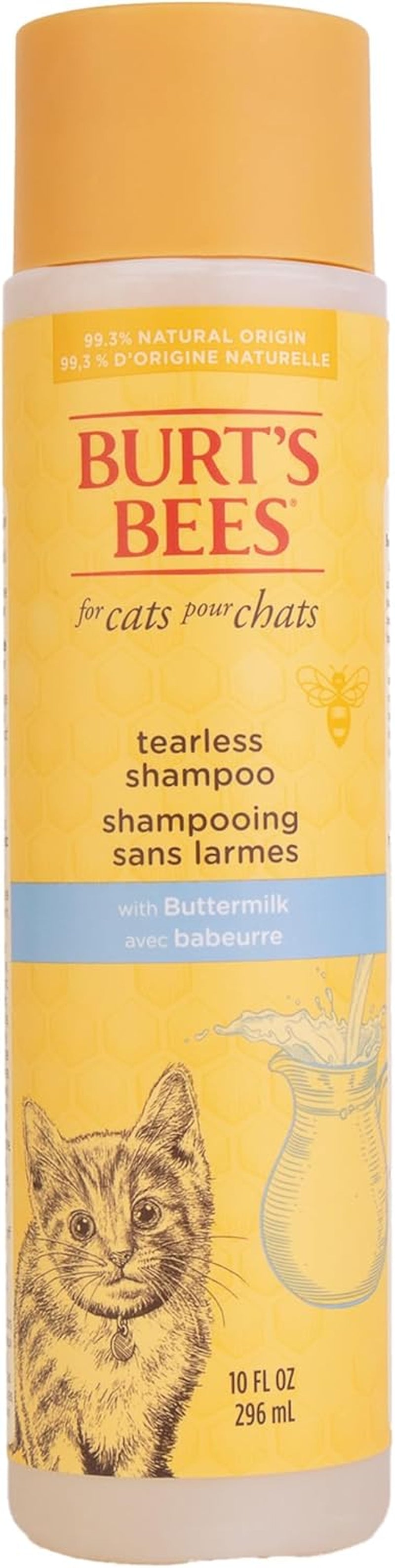 Burts Bees for Pets Tearless Kitten Shampoo with Buttermilk, 10 Fl Oz | 99% Natural Origin Formula for Sensitive, Itchy Skin; Ph-Balanced and Fragrance-Free for Kittens