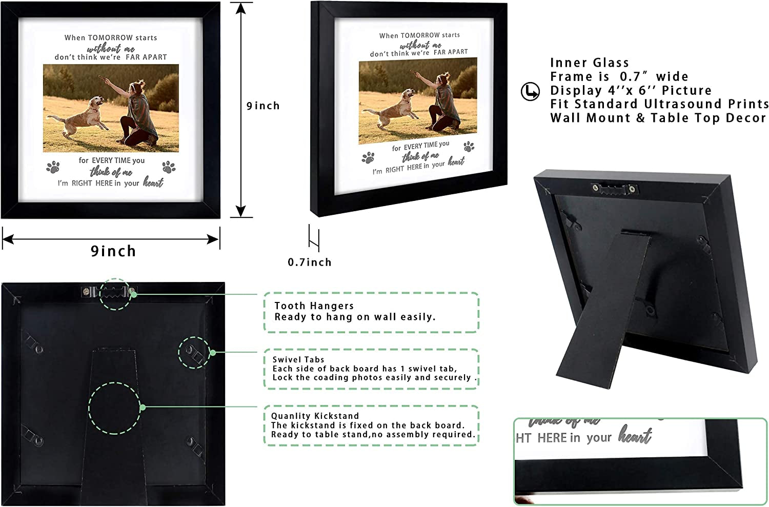 Pet Memorial Picture Frame, Sympathy Gift, Dog Cat Tribute,Black | Sympathy Loss Gift, Dog Cat Remembrance Keepsake Tribute