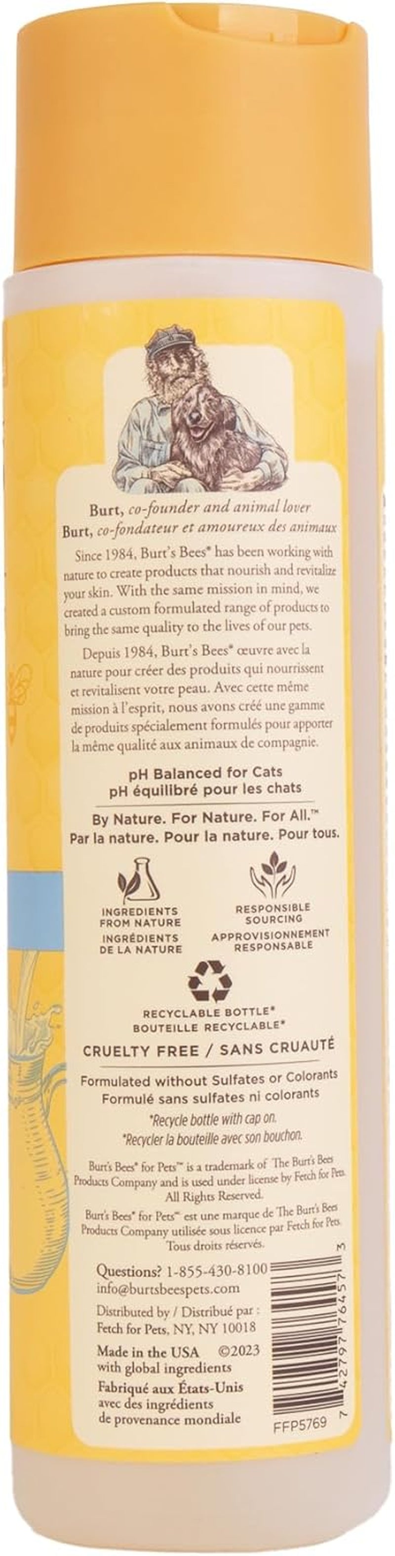 Burts Bees for Pets Tearless Kitten Shampoo with Buttermilk, 10 Fl Oz | 99% Natural Origin Formula for Sensitive, Itchy Skin; Ph-Balanced and Fragrance-Free for Kittens