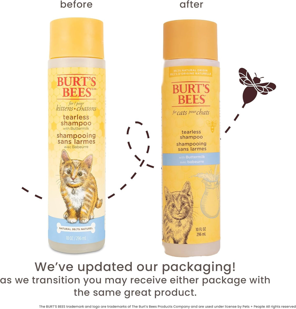 Burts Bees for Pets Tearless Kitten Shampoo with Buttermilk, 10 Fl Oz | 99% Natural Origin Formula for Sensitive, Itchy Skin; Ph-Balanced and Fragrance-Free for Kittens