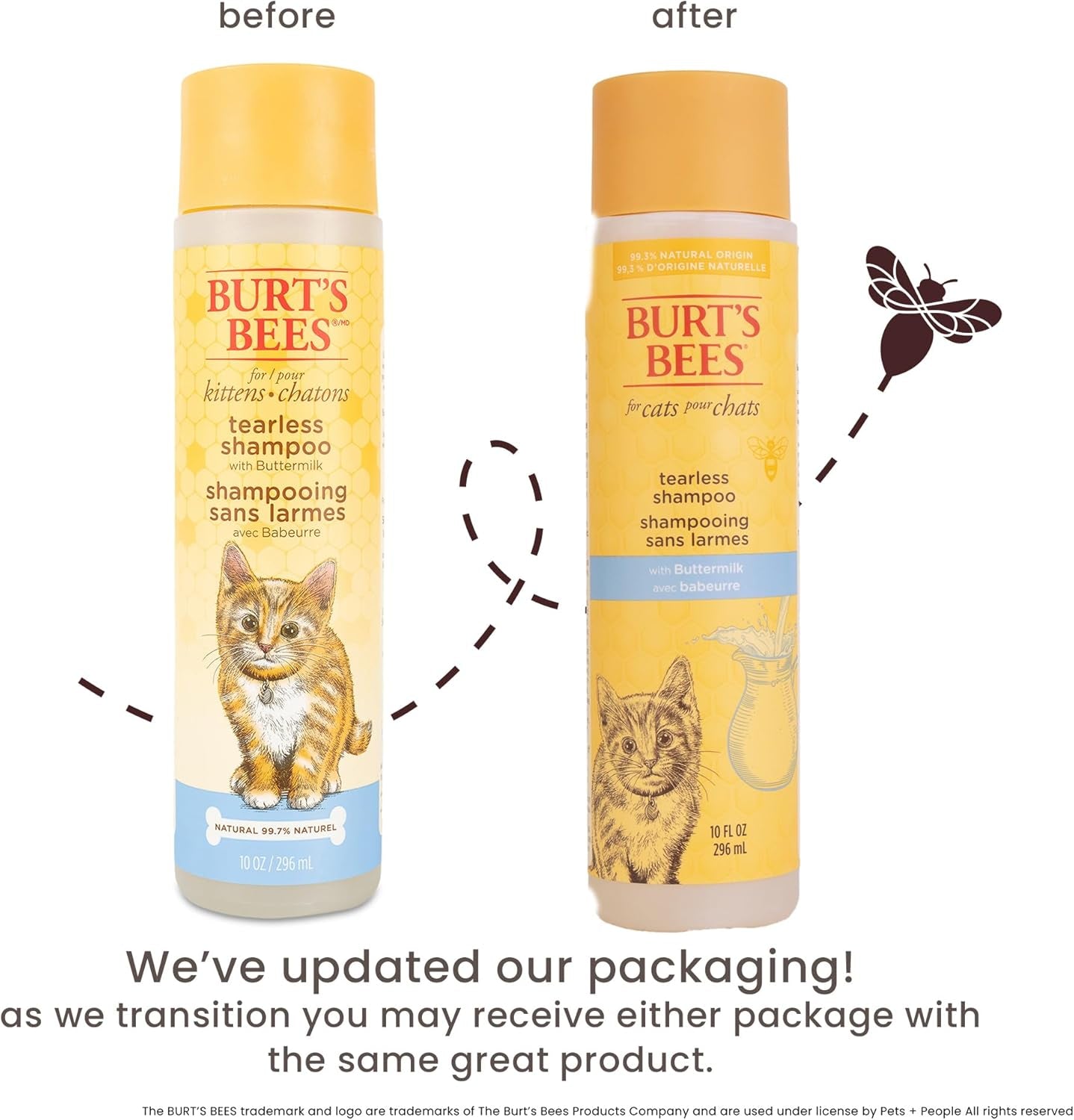 Burts Bees for Pets Tearless Kitten Shampoo with Buttermilk, 10 Fl Oz | 99% Natural Origin Formula for Sensitive, Itchy Skin; Ph-Balanced and Fragrance-Free for Kittens
