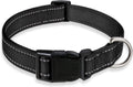 Reflective Dog Collar with Buckle Adjustable Safety Nylon Collars for Small Medium Large Dogs, Black M | Breathable, No Chafing on Walks and Outdoor Hikes, Metal D-Ring, Night Safety
